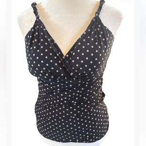 4/$30 Lands' End Black/Off White Polka Dot Bikini Top Tankini size 8 medium
